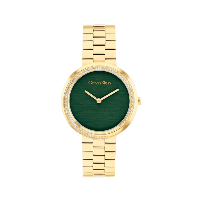 Calvin Klein Twisted Bezel Quartz Green Dial Analog Stainless Steel Women's Watch, 25100167