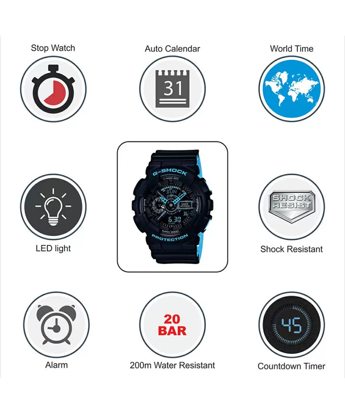 Casio Black Analog-Digital 1/1000-second stopwatch, GA-110LN-1ADR-G727