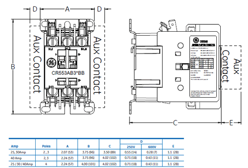 GE CR553AB3*AA 3 pole 25 AMP Definite Purpose contactor