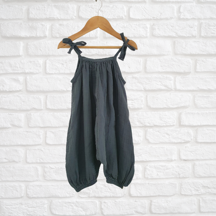 Handmade organic cotton overalls with breathable fabric and adjustable straps for summer