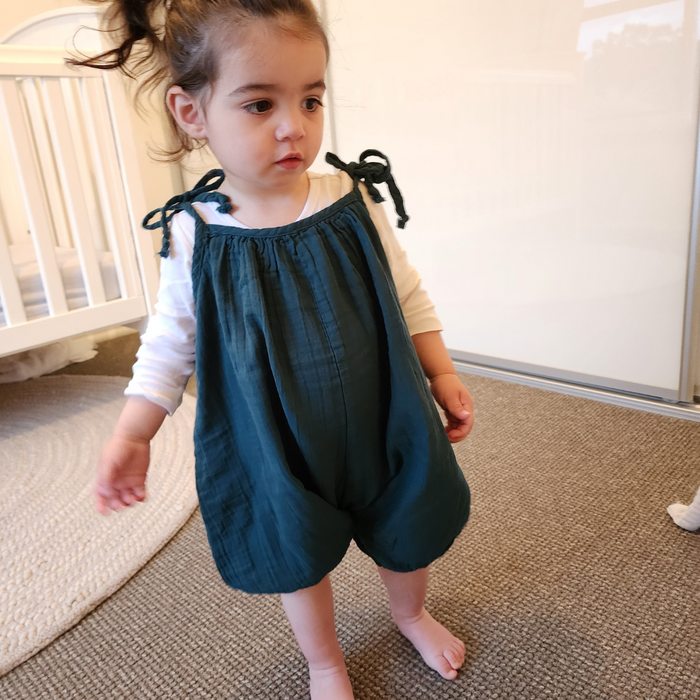Soft and stylish organic muslin cotton overalls with bow tie straps for kids