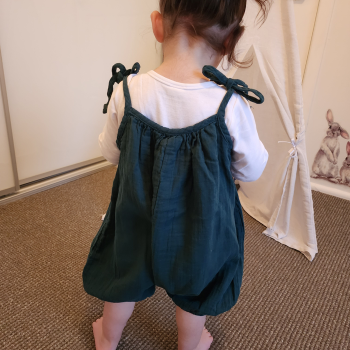 Soft and stylish organic muslin cotton overalls with bow tie straps for kids