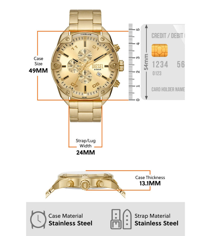 Diesel Quartz Gold Dial Chronograph Stainless Steel Men's Watch, DZ4608