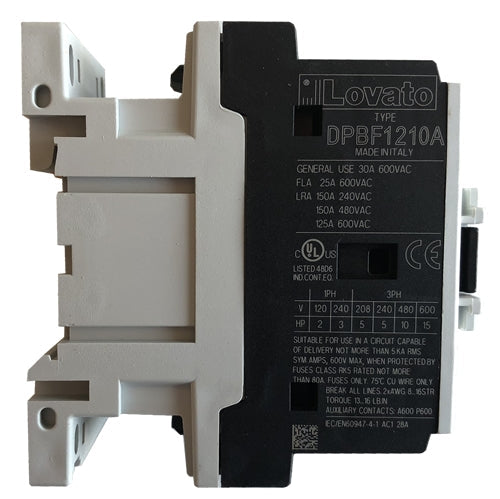 Lovato DPBF1210A57560 3 pole 12 AMP Definite Purpose Contactor