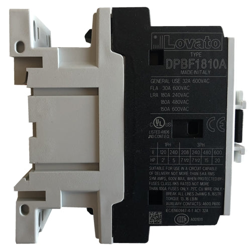 Lovato DPBF1810A 3 pole 18 AMP Definite Purpose Contactor