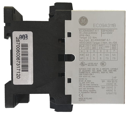 GE EC09A311B120 9 AMP contactor