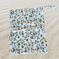 A stylish Eucalyptus Leaves Wet Bag made from 100% PUL material, measuring 25cm (H) x 20cm (W). Featuring a reliable zipper closure, it keeps wet items contained and secure. The bag includes a convenient latch for easy attachment to strollers or bags, making it perfect for transporting swimwear, dirty clothing, nappies, or toiletries. Eco-friendly and reusable, this wet bag is easy to clean and complements our Reusable Swim Nappies for a coordinated look.