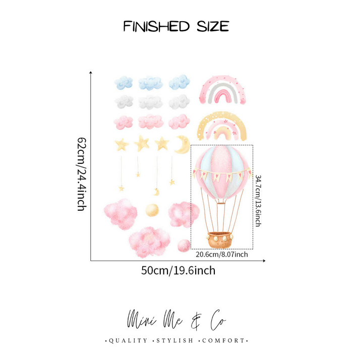 Fabric Nursery Pastel Hot Air Balloon Wall Stickers