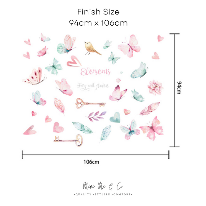 Close-up of fairies and flowers wall decals in pastel colours