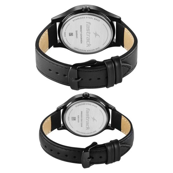 Fastrack Mixmatched Quartz Multifunction Green Dial Black Leather Strap Pair Watch, 32406285NL01