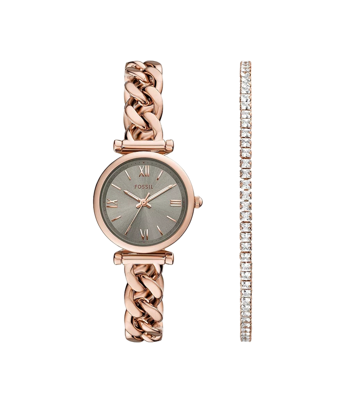 Fossil Carlie Three-Hand Rose Gold-Tone Stainless Steel Watch and Bracelet Set Women's Watch, ES5378SET