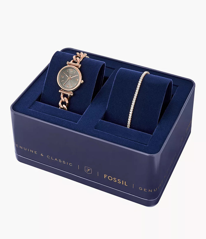 Fossil Carlie Three-Hand Rose Gold-Tone Stainless Steel Watch and Bracelet Set Women's Watch, ES5378SET