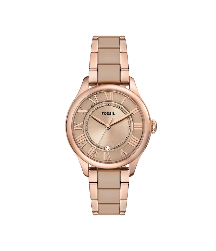 Fossil Gilmore Three-Hand Date Rose Gold-Tone and Brown Ceramic Women's Watch, CE1133