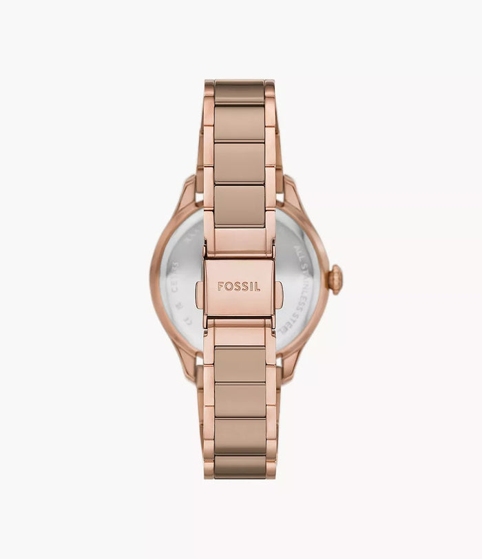 Fossil Gilmore Three-Hand Date Rose Gold-Tone and Brown Ceramic Women's Watch, CE1133