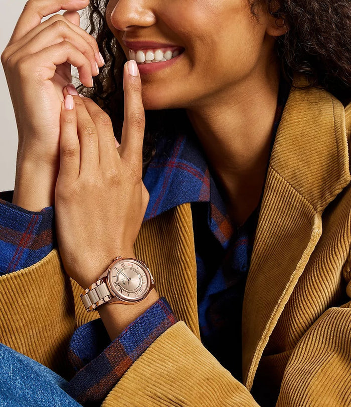 Fossil Gilmore Three-Hand Date Rose Gold-Tone and Brown Ceramic Women's Watch, CE1133