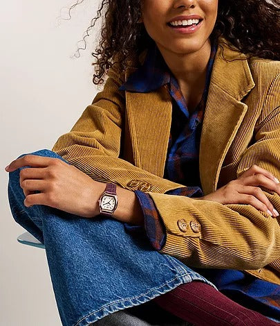 Fossil Harlow Three-Hand Burgundy Croco Leather Women's Watch, ES5428