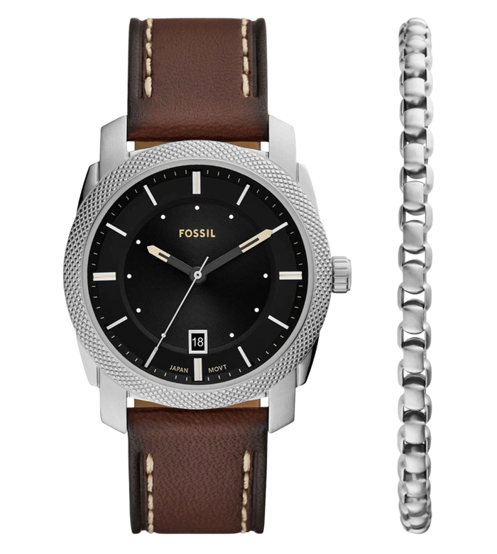 Fossil Quartz Black Dial Analog Leather Men's Watch, FS6081SET