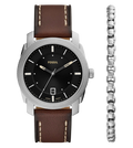 Fossil Quartz Black Dial Analog Leather Men's Watch, FS6081SET