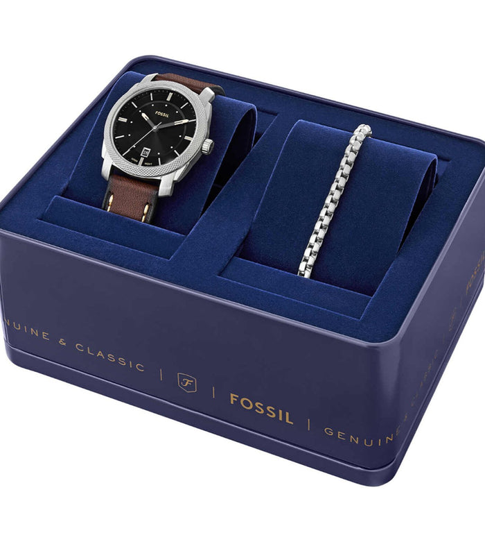 Fossil Quartz Black Dial Analog Leather Men's Watch, FS6081SET