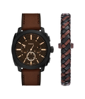 Fossil Quartz Black Dial Chronograph Leather Men's Watch, FS6102SET