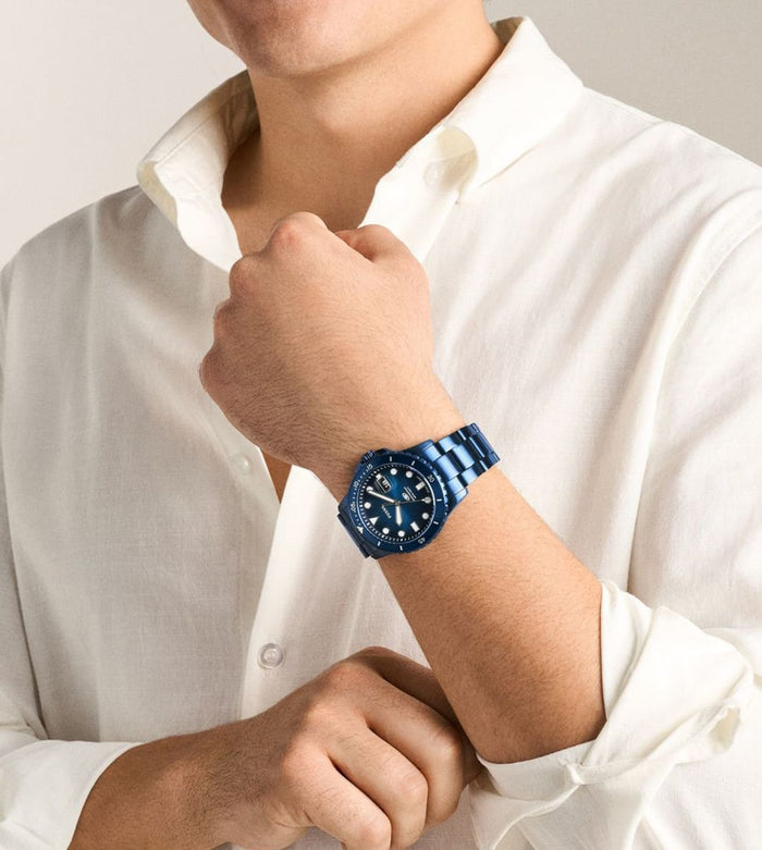 Fossil Quartz Blue Dial Analog Stainless Steel Men's Watch, FS6166