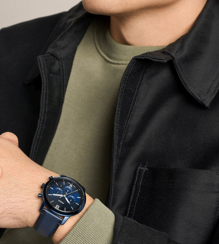 Fossil Quartz Blue Dial Chronograph Leather Men's Watch, FS6168