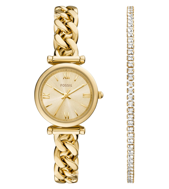 Fossil Quartz Gold Dial Analog Stainless Steel Women's Watch, ES5387SET