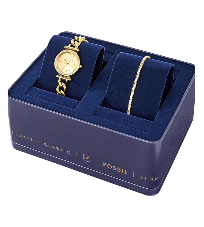 Fossil Quartz Gold Dial Analog Stainless Steel Women's Watch, ES5387SET