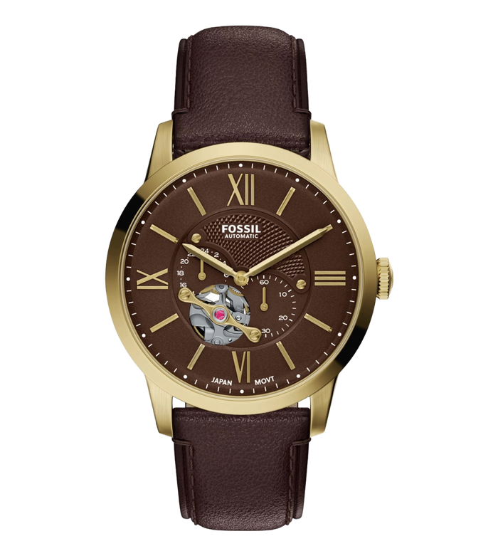 Fossil Townsman 44mm Automatic Gold Case w/ Brown Leather Men's Watch, ME3286