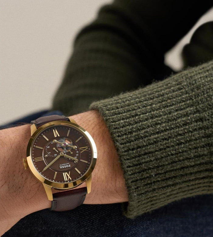 Fossil Townsman 44mm Automatic Gold Case w/ Brown Leather Men's Watch, ME3286
