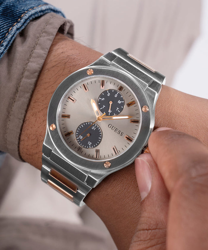 GUESS Mens 2-Tone Silver Tone Multi-function Watch Men's Watch, GW0795G2