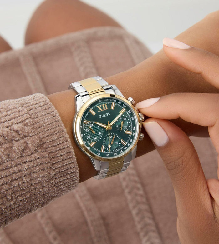 Guess Quartz Green Dial Analog Stainless Steel Women's Watch, GW0933L7