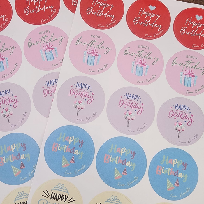 Happy Birthday Stickers – Customisable Name – Pack of 15