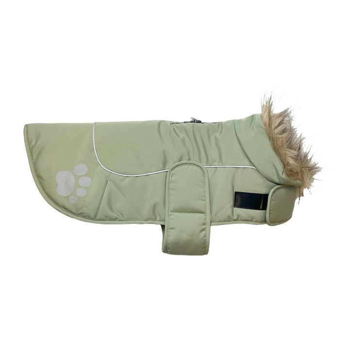 Happy Pet Paw Print Design Waterproof & Fleece Lined Dog Jacket - Sage Green