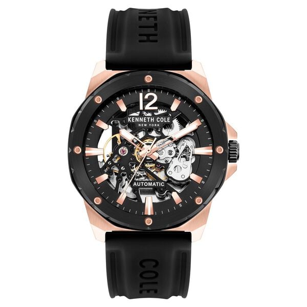 Kenneth Cole Automatic Black Dial Silicone Strap Men's Watch, KCWGZ2104204MN
