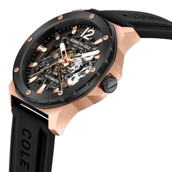 Kenneth Cole Automatic Black Dial Silicone Strap Men's Watch, KCWGZ2104204MN