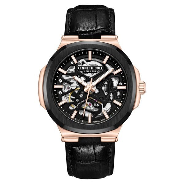 Kenneth Cole Automatic Black Dial With Black Leather Strap Men's Watch, KCWGX0046204MN