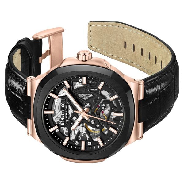 Kenneth Cole Automatic Black Dial With Black Leather Strap Men's Watch, KCWGX0046204MN
