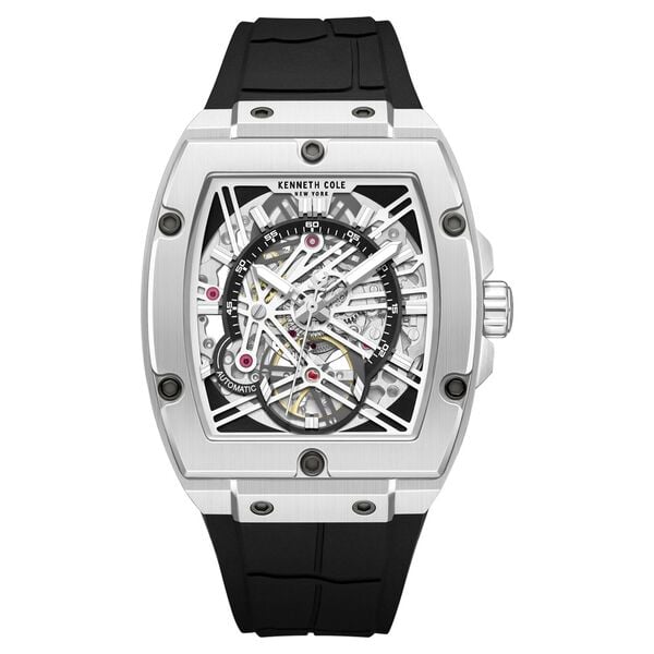 Kenneth Cole Automatic Silver Dial Black Colour Silicone Strap Men's Watch, KCWGZ0067803MN