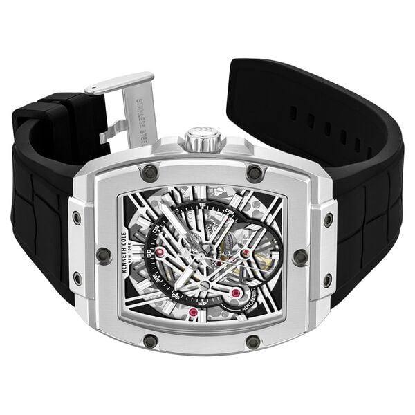 Kenneth Cole Automatic Silver Dial Black Colour Silicone Strap Men's Watch, KCWGZ0067803MN