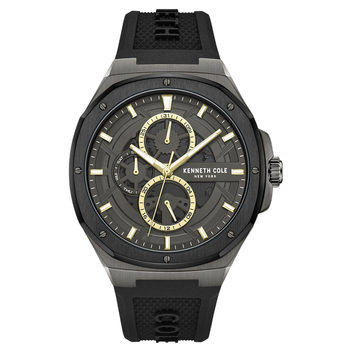 Kenneth Cole Multifunction Grey Dial Silicone Strap Men's Watch, KCWGQ0047202MN