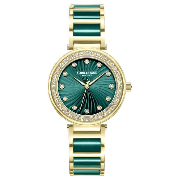 Kenneth Cole Quartz Analog Green Dial Golden Colour Ceramic Strap Women's Watch, KCWLG0066103LD