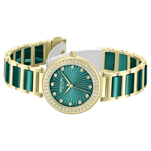 Kenneth Cole Quartz Analog Green Dial Golden Colour Ceramic Strap Women's Watch, KCWLG0066103LD