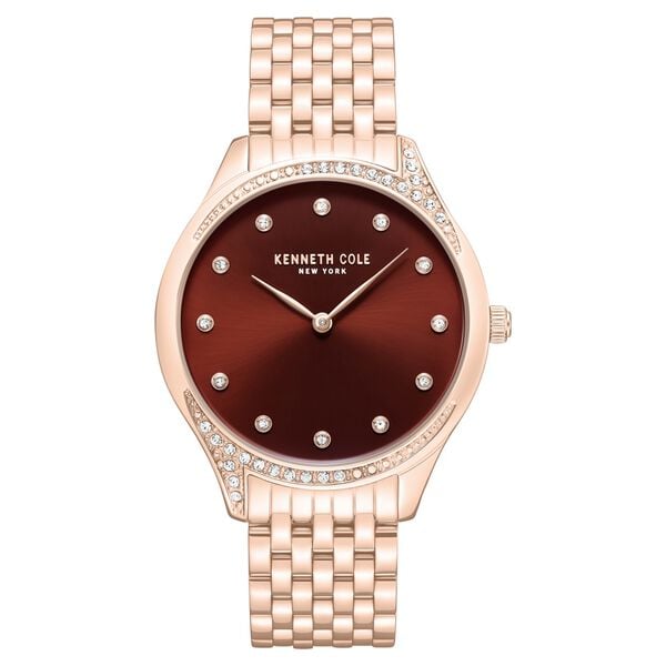 Kenneth Cole Quartz Analog Maroon Dial Rose Gold Colour Stainless Steel Strap Women's Watch, KCWLG0068203LD