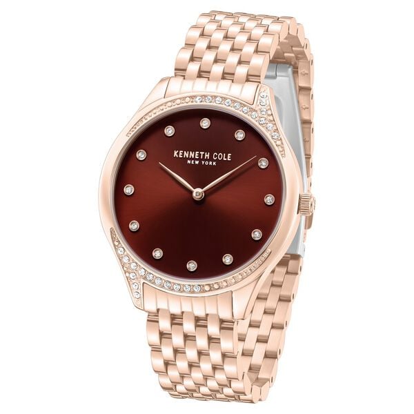 Kenneth Cole Quartz Analog Maroon Dial Rose Gold Colour Stainless Steel Strap Women's Watch, KCWLG0068203LD
