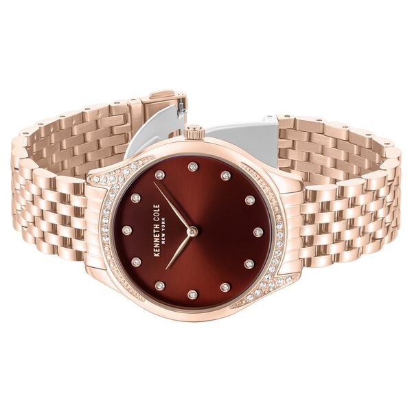 Kenneth Cole Quartz Analog Maroon Dial Rose Gold Colour Stainless Steel Strap Women's Watch, KCWLG0068203LD