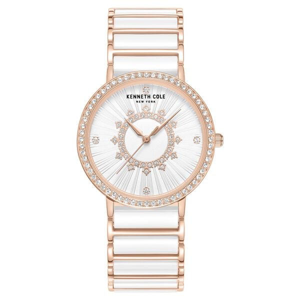 Kenneth Cole Quartz Analog White Dial White Stainless Steel & Ceramic Strap Women's Watch, KCWLG0062601LD