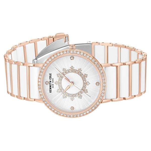 Kenneth Cole Quartz Analog White Dial White Stainless Steel & Ceramic Strap Women's Watch, KCWLG0062601LD