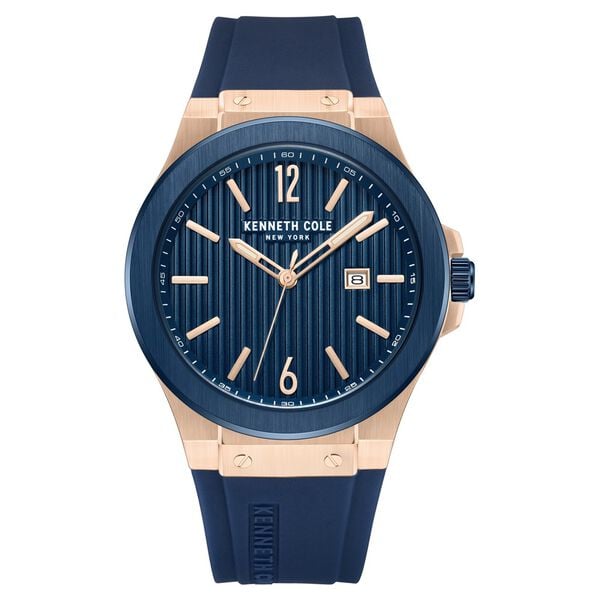 Kenneth Cole Quartz Analog with Date Blue Dial Silicone Strap Men's Watch, KCWGN0034403MN
