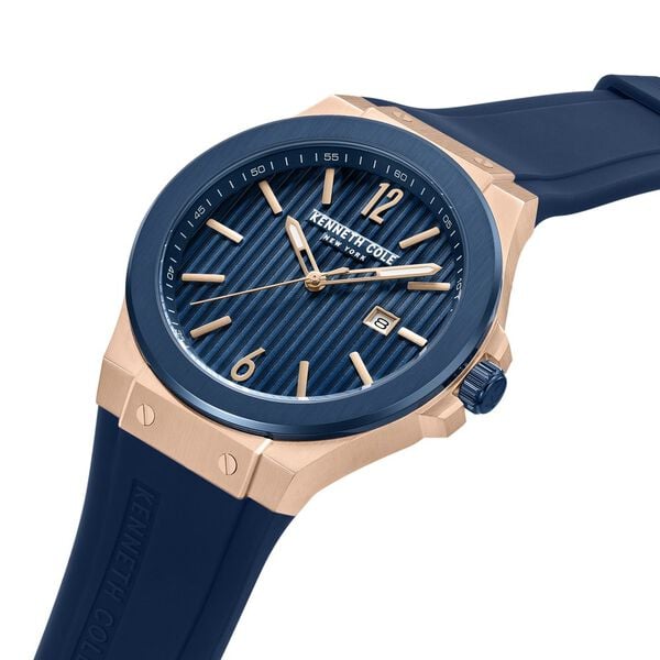 Kenneth Cole Quartz Analog with Date Blue Dial Silicone Strap Men's Watch, KCWGN0034403MN